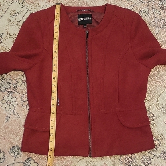 Express Vintage Structured Peplum Lined Zip Front Red Moto Jacket Size M - Picture 12 of 14